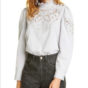 Rebecca Taylor La Vie gray embroidered top